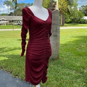 Burgundy Ruched Sweetheart Neckline Dress